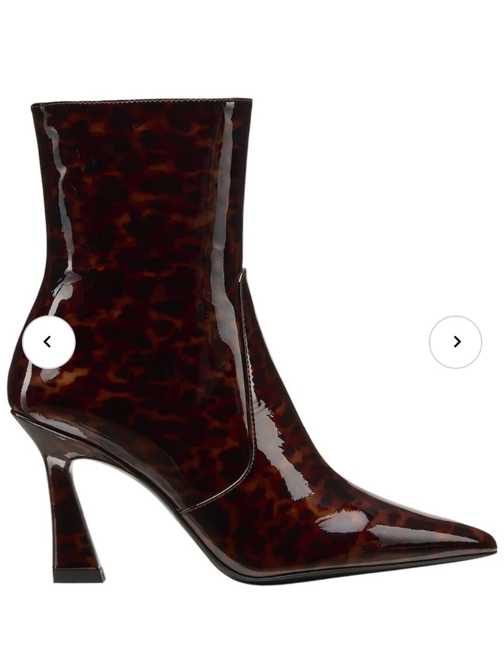 Stuart Weitzman Glossy Tortoiseshell Patent Pointed Toe Ankle Boot Brown/Black